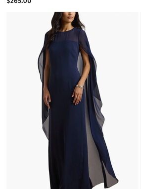 NEW WITH TAGS SZ 10 Lauren Ralph Lauren Navy Cape Sleeve Maxi Dress